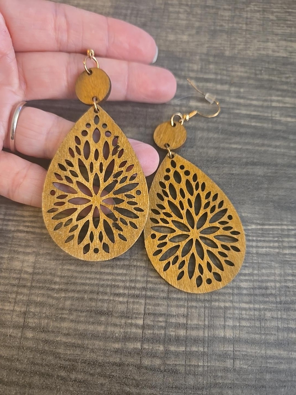 Wood Teardrop Cutout Dangle Earrings - Lightweight Women’s Jewelry